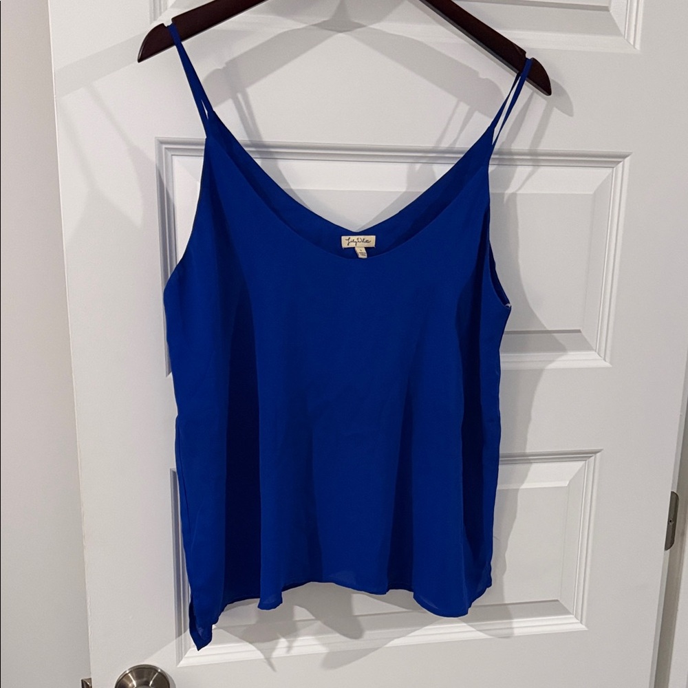 Lily White Vibrant Blue Sheer Spaghetti Strap Camisole tank top blouse L